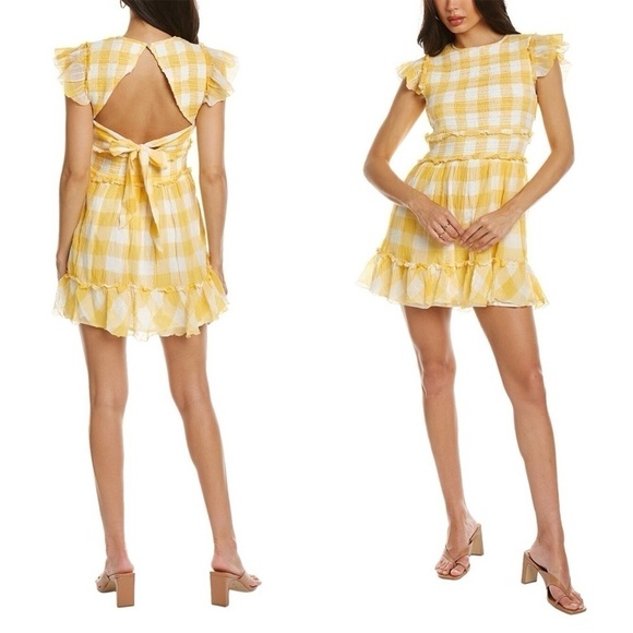 NWT SAYLOR Saya Plaid Yellow A-line Mini Dress Sz M - Picture 1 of 7